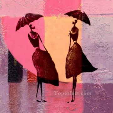 decoración de pared chicas bajo paraguas original Pinturas al óleo